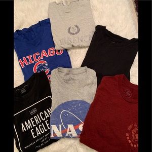6 Mens short sleeve tshirts sz small American eagle , NASA , Chicago cubs